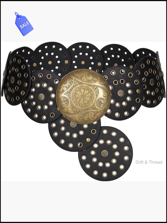 Accessories - Western Disc Belt Boho Chunky Wide Leather Cowgirl Belt for Dress Jeans